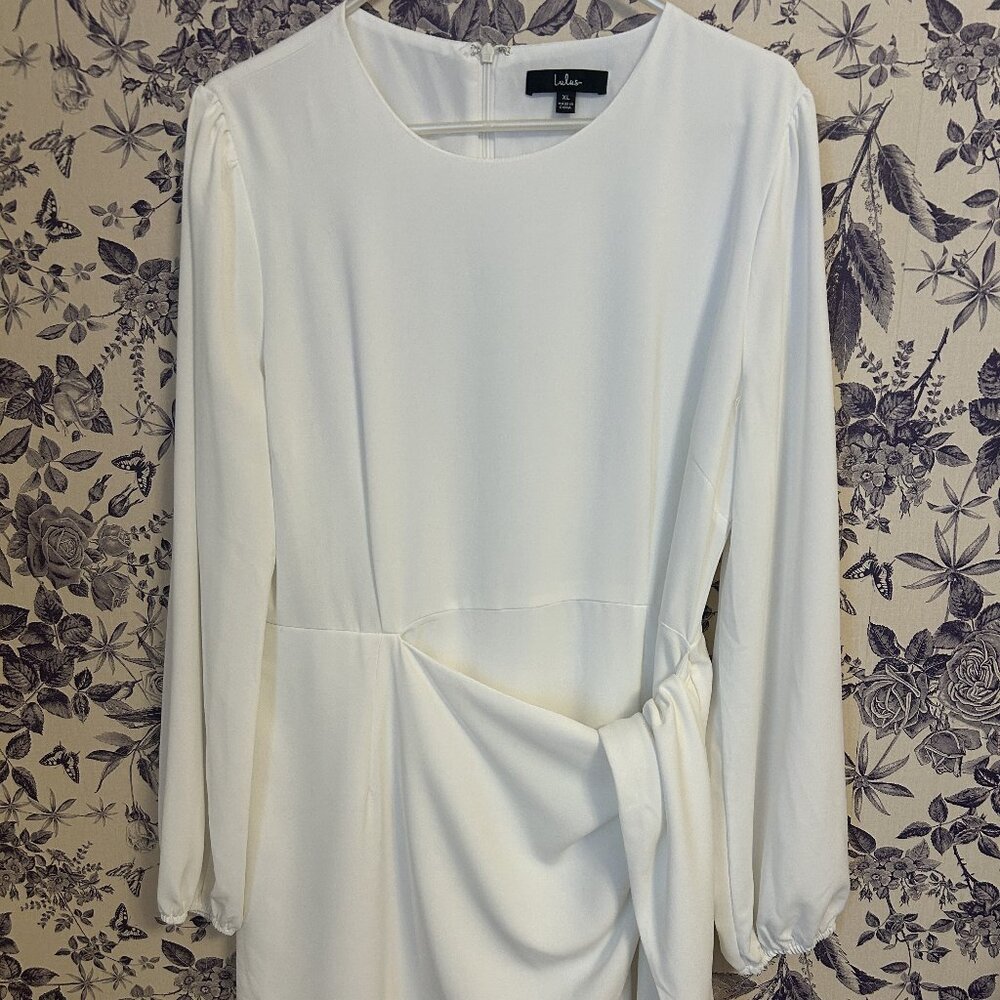 Lulu's Believe It or Knot White Long Sleeve White Tie-Front Skater Dress (XL) - Picture 3 of 5